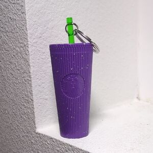 Starbucks 2024 Cold Cup Key Chain Halloween Glow in the Dark Purple Splatter